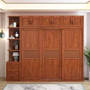 新中式 大容主卧橱 推ZVS拉门卧室家用中衣柜胡桃衣量木实木简约式