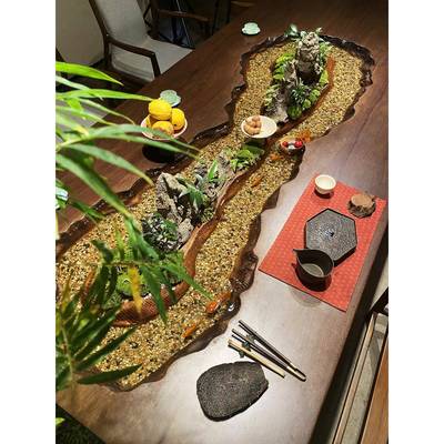 曲体水茶觞河流喜木实木大板INT办公事流水茶桌客厅茶几景观一流