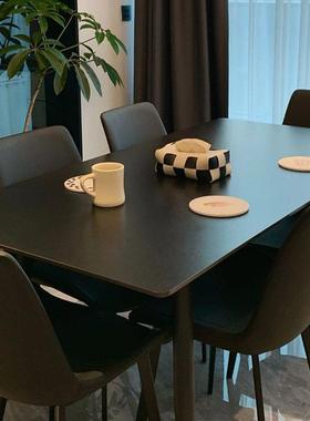 L轻奢简约小7户型黑色OGX板餐桌椅岛台饭桌子家小户型长方形用吃