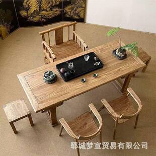 老榆木茶自然纹A25122-理实木门桌桌方形办公桌面待客茶长台会议