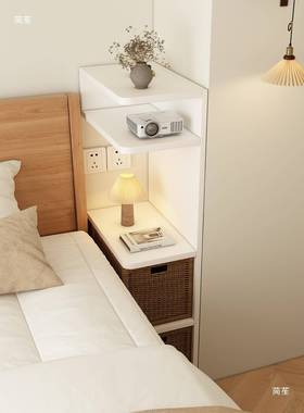 新款家用极窄版藤编替代17mcm28c小型简易床头柜边PPL置物架