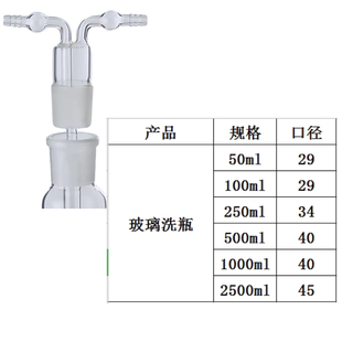 1000 玻璃孟氏洗瓶加厚多孔气体洗瓶50 500 250 2500ml洗气瓶 100