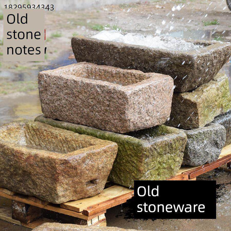 石头花盆老石槽鱼缸阳台水景旧水槽庭院户外摆件石槽盆流水组合