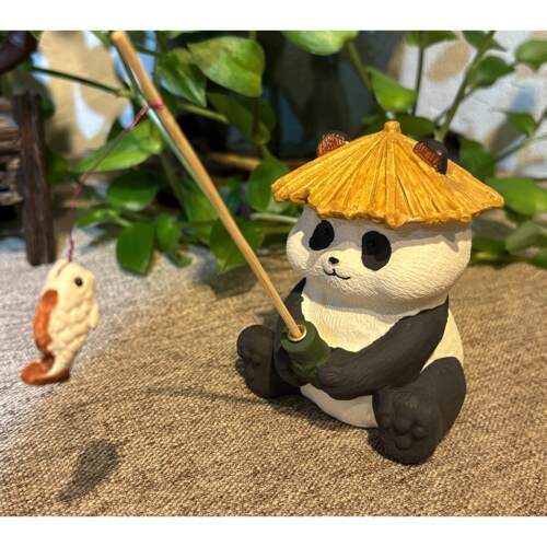 熊猫钓鱼假山流水微景观造景生态古法鱼缸边乌龟缸草缸装饰品摆件