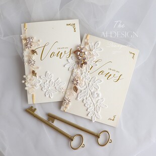 美丽无障碍豪华串珠法国蕾丝卡新郎新娘婚礼卡婚礼誓言卡演讲卡誓