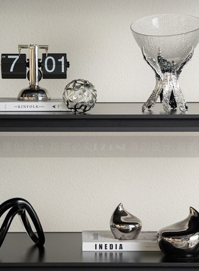 轻奢银电视壁龛酒柜沙发背景墙开放格摆件高档样板间书柜装饰品