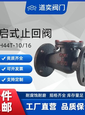 H44T-16黑色法兰旋启式铜芯止回阀HT200铸铁硬密封逆止阀污水
