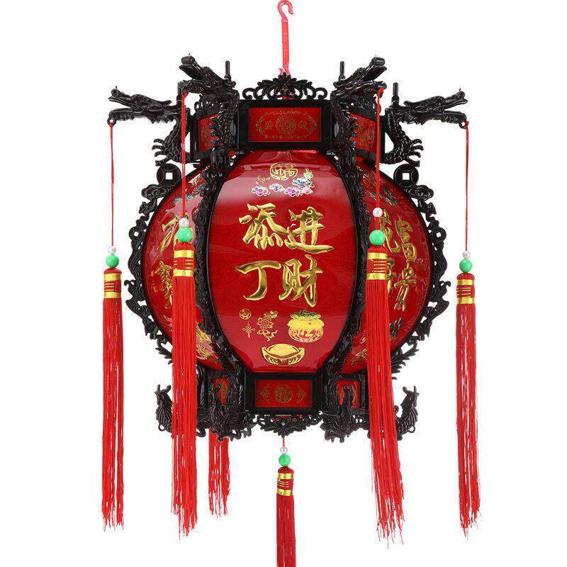 中式彷古宫灯塑料六角彷实木红灯笼旋转节日喜庆大红色阳台灯笼吊