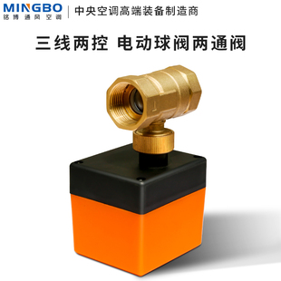 黄铜电动球阀6分DN20三线两控电动两通阀截水阀二线一控电动球阀
