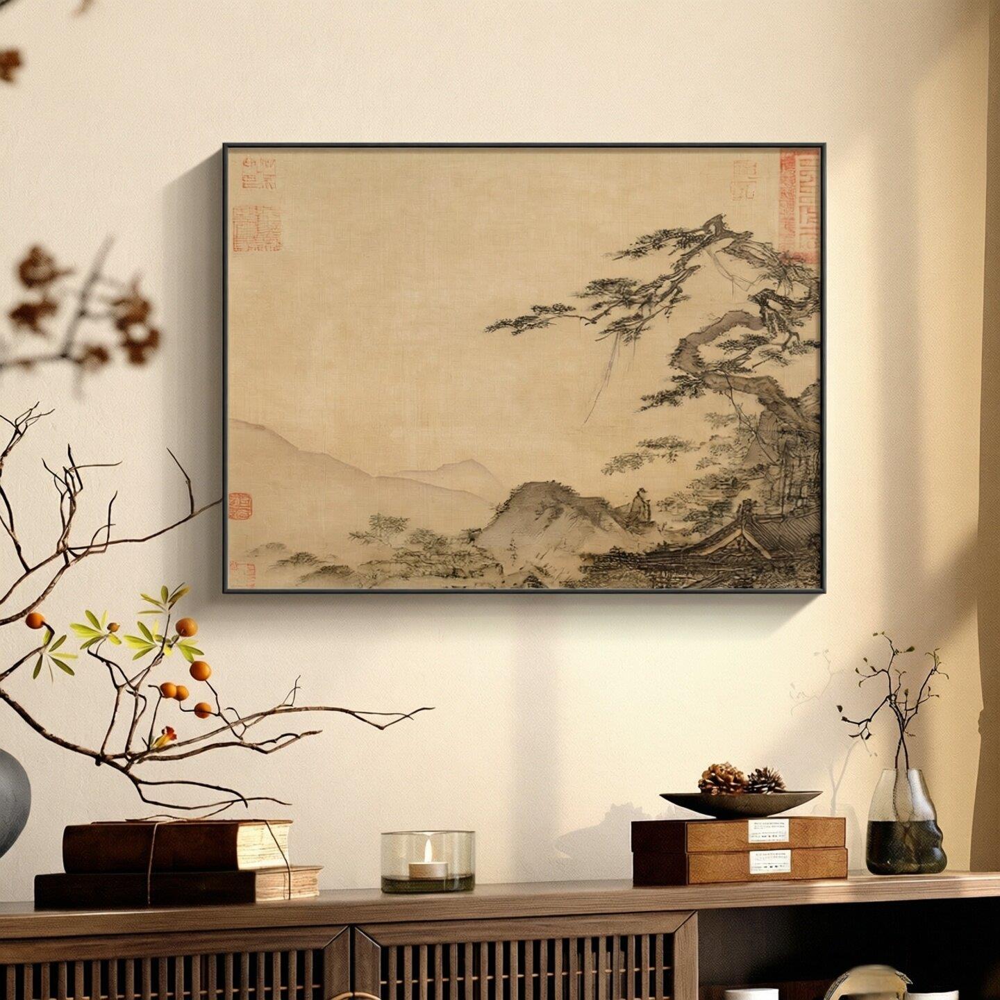 长松山水图宋代美学电表箱装饰画客厅遮挡配电箱电闸盒新中式挂画