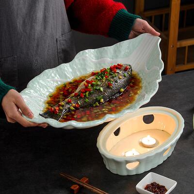 盘个性创意家QXR用大号酒菜精蜡烛加热炉子温鱼保盘盘酒店烤鱼盘