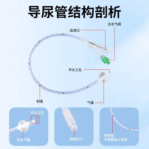 晨康一次性904使导管造瘘双腔球囊硅用胶尿平头三尿孔导管肾造瘘