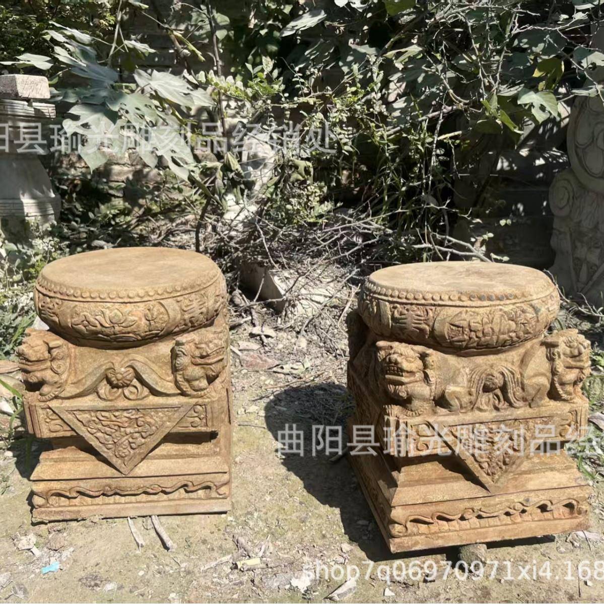 圆形柱顶石石雕柱心墩石底座柱脚石古石鼓柱基仿石石空实柱墩石心 - 实物图