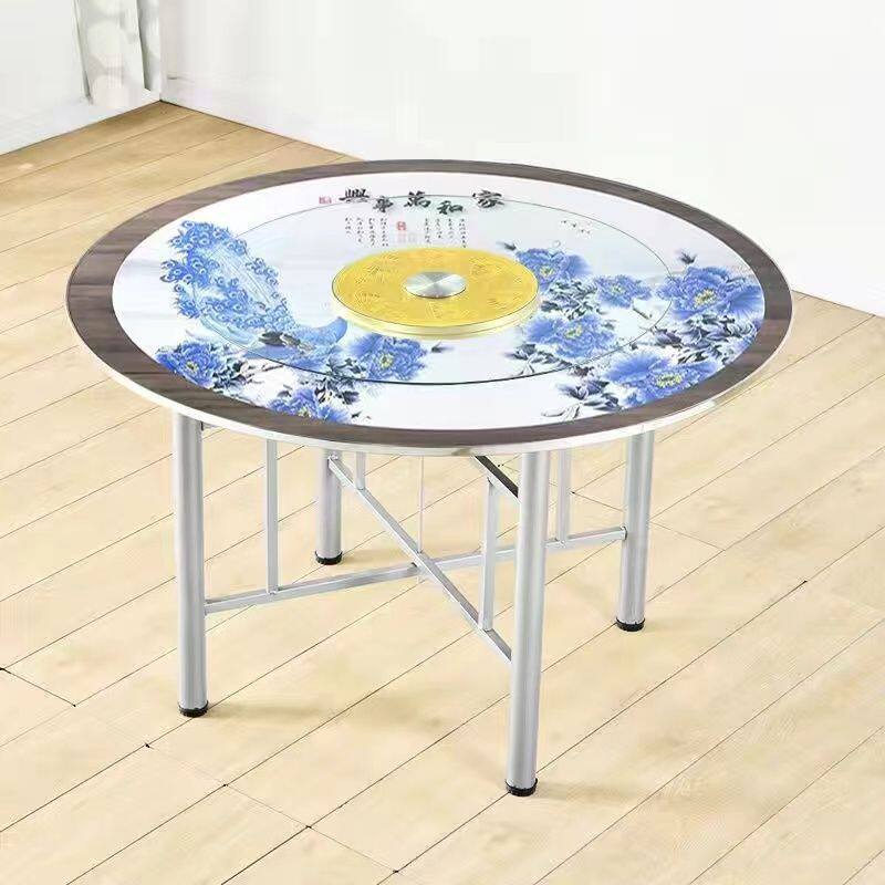 简易不锈钢圆桌面家用餐桌农村流动席桌子烧烤桌可折叠大圆桌面板