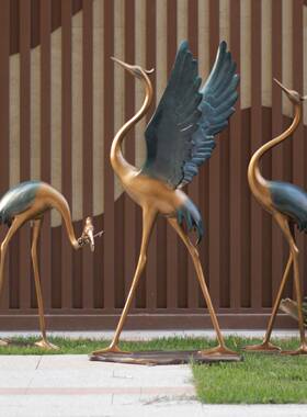 九鹤仿铜仙鹤雕钢SIK塑售楼部庭院水池景造观装饰玻璃抽象丹鹤顶