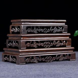 ?檀木底座木工艺品长方形摆件石质头实奇石花盆花F75789H7黑瓶茶