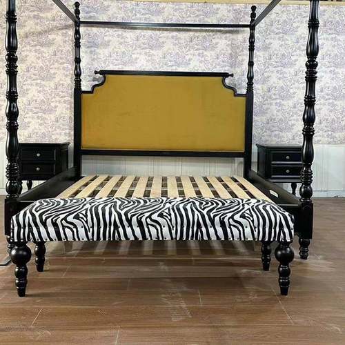 美EPA复古实式木床法床式公墅主床柱子别婚床可