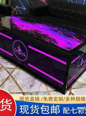 新款星空tvAL813718七茶几发光专桌子清用吧K酒吧台钢化玻璃不锈