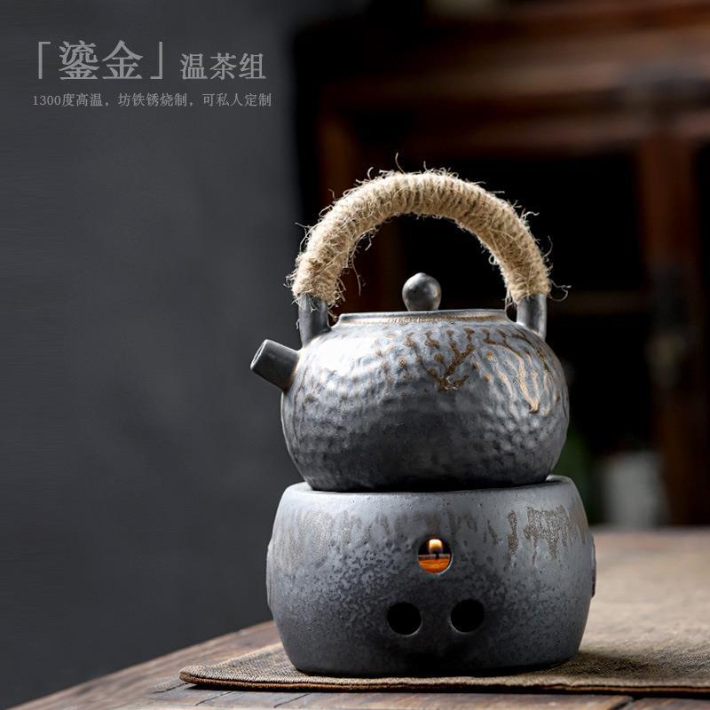 日式铁锈釉蜡烛加热温茶炉套装