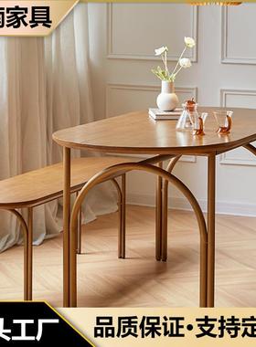古中风式法实木餐桌小户型餐厅吃饭桌子复椭圆形原HBV木餐桌椅古