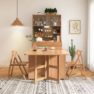 #餐桌日式折叠餐边柜一体可伸缩带轮小户型靠墙原木色岛台家用桌