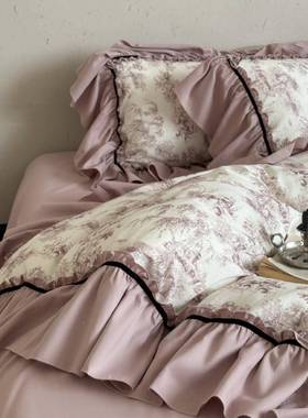 法式园风磨毛四套全棉公主风复古件田花绒边长棉被DAF套床单床上