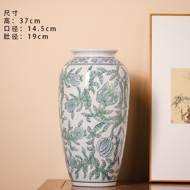 欧式彩绘陶瓷大口花瓶桌面摆件