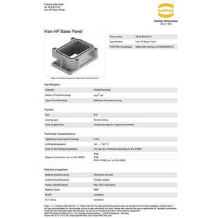 HARTING浩亭 09390060310 Han6BHP 不封底安装底座 螺钉锁扣