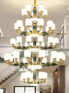中式复式楼别全铜客厅大吊墅灯豪华新中空楼中挑高跃层大楼厅XIK