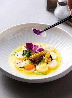 盘深盘子白色致陶瓷法式摆盘意彩面HOQ餐厅菜家用酒店餐具釉精下