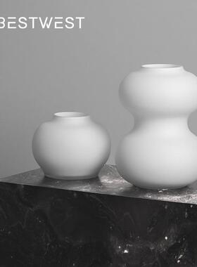 西家居简约日式白色磨砂饰葫芦形玻璃花瓶博摆件家本HC2320居装品