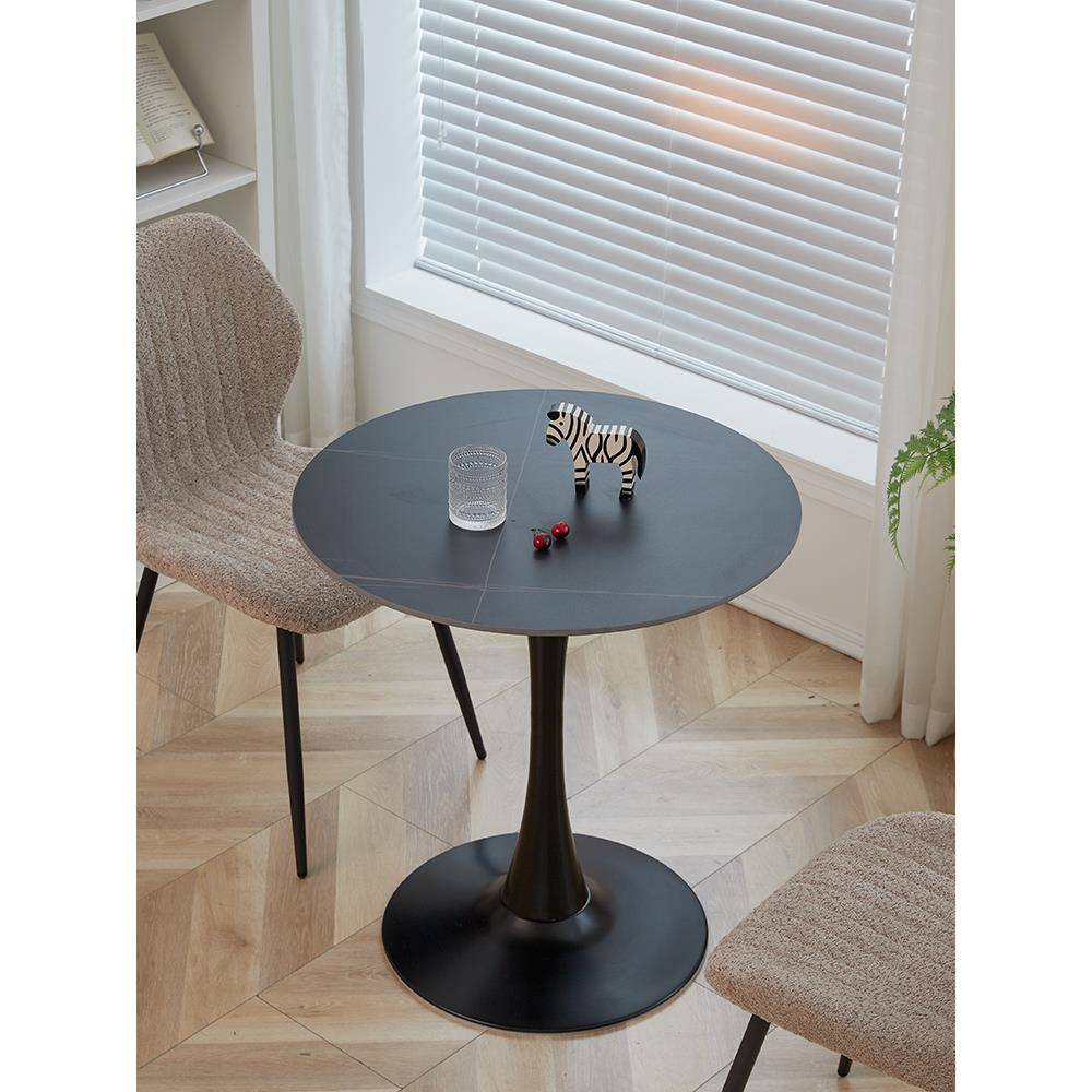 轻奢岩板桌子简约郁金香白色餐桌休闲洽谈桌奶茶咖啡店阳台小圆桌