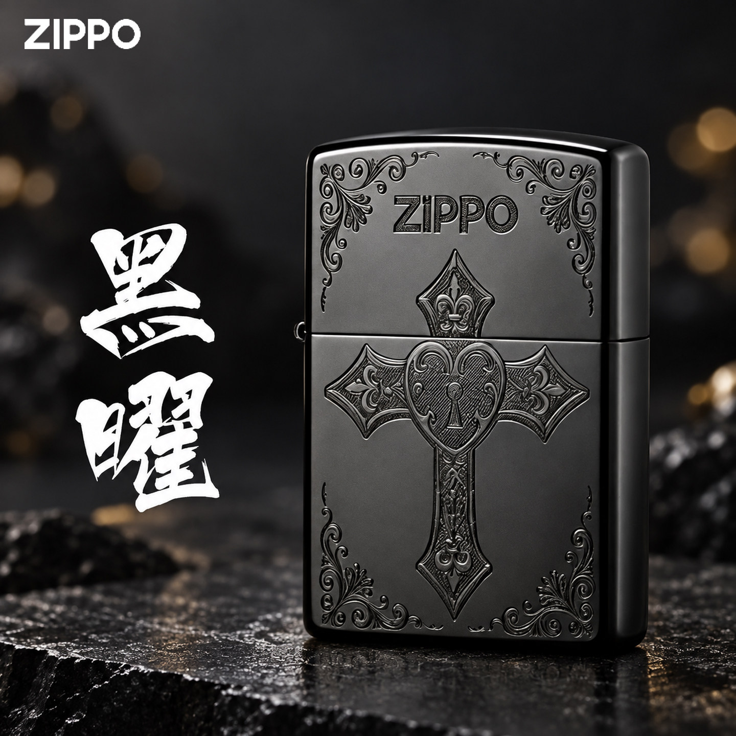 Zippo防风煤油打火机官方正品黑冰雕刻黑曜生日礼物送男士实用