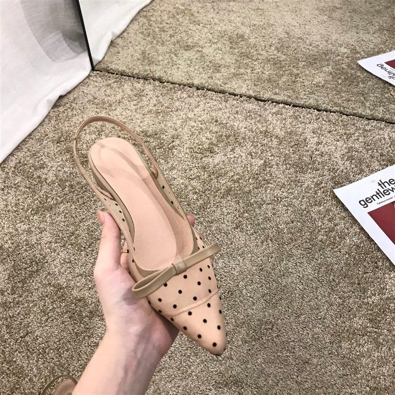 2025春款法式网纱一字带低跟包头凉鞋女粗跟尖头高跟鞋女,女鞋,浅口单鞋,淘宝优惠券,粉丝福利购,淘宝优惠卷