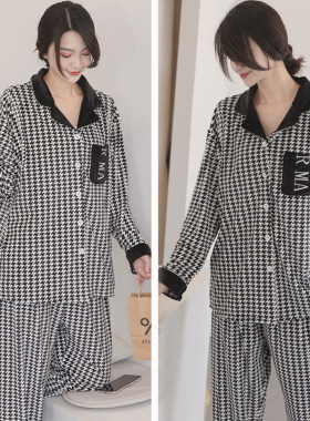 月子服秋冬天鹅绒怀孕期孕妇睡衣加绒产妇产后哺乳家居服大码11月