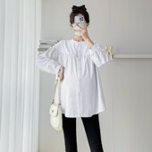 春装 春秋韩版 时尚 孕妇装 简约纯色长袖 衬衫 怀孕上衣宽松休闲娃娃衫