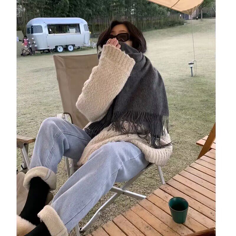 孕妇牛仔裤浅蓝秋冬季加绒加厚外穿哈伦老爹裤女弹力裤子冬装长裤