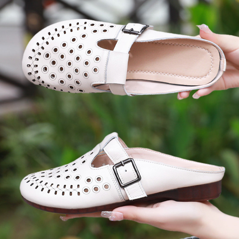 舒适软底包头拖鞋女夏季真皮外穿洞洞半拖大码时尚妈妈镂空凉拖鞋,女鞋,包头拖,淘宝优惠券,粉丝福利购,淘宝优惠卷