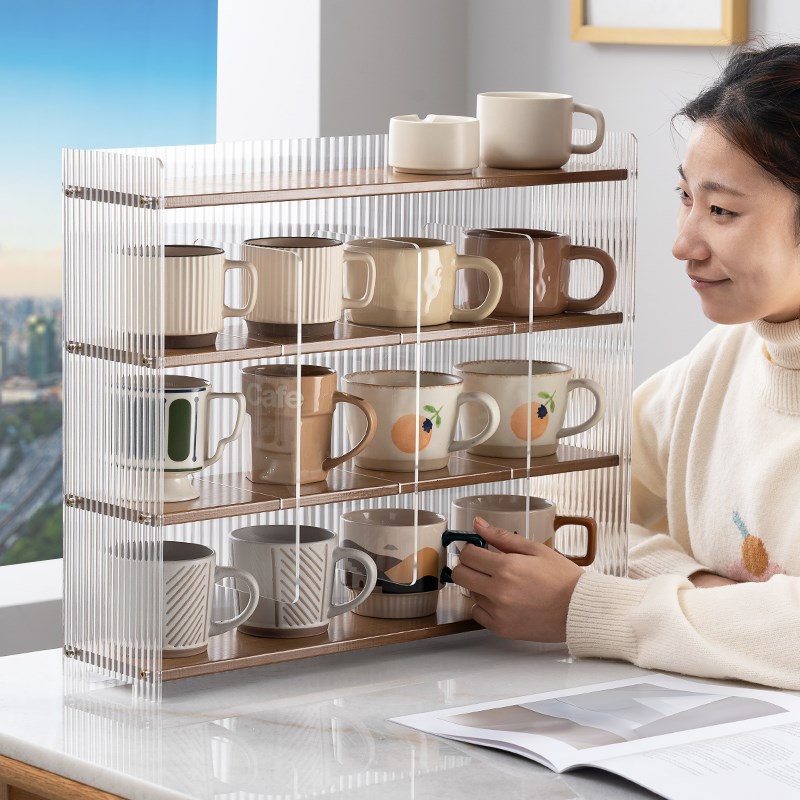 九宫格杯架实木置物架杯子收纳架桌面水杯亚克力架子置物柜整理架
