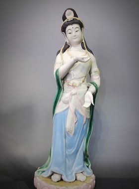 石湾陶瓷精品公仔观音娘娘佛像新中式客厅玄关盆景搭配装饰