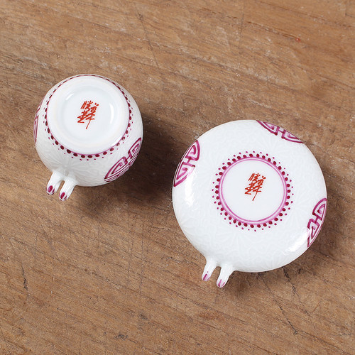 华胜堂 景德镇手绘金口丝白红寿字图绣眼杯鸟食罐小鸟杯 鸟笼配件