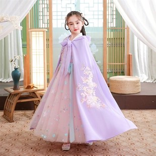 新款儿童古装斗篷女童披风中国风汉服长款披肩防晒衣连帽薄款夏装