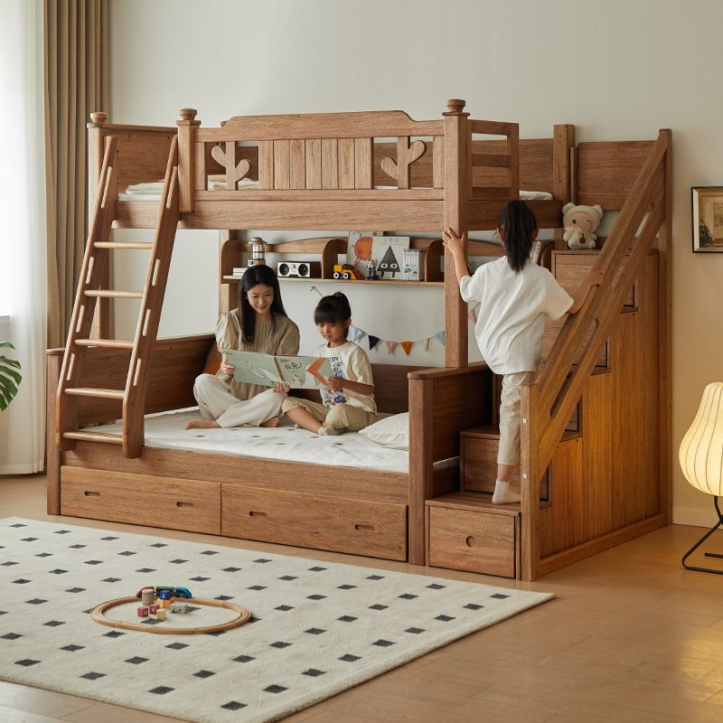 金多喜新中式上下床儿童床双层床中古风檀丝木高低床上下铺成人床,住宅家具,高低/子母床,淘宝优惠券,粉丝福利购,淘宝优惠卷