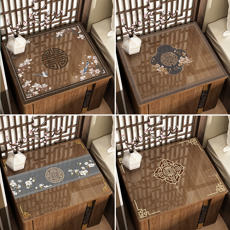 新中式桌垫中国风PVC透明软玻璃床头柜盖布防水防油防烫免洗壁纸