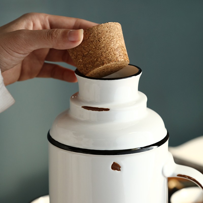 滋本家仿搪瓷水壶水杯怀旧陶瓷马克杯冷水壶家用装水大容量凉水壶