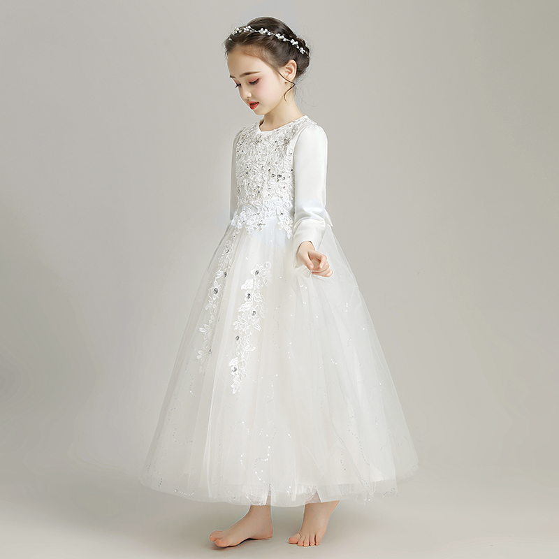儿童礼服公主裙婚纱蓬蓬裙小花童长袖款加厚钢琴演出服主持人洋气