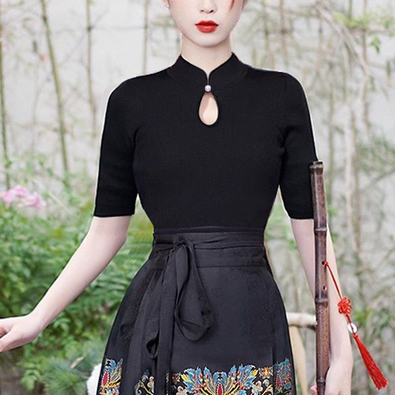 新中式短袖立领女装2025春夏季国风盘扣t恤搭配马面裙上衣中袖,女装/女士精品,T恤,淘宝优惠券,粉丝福利购,淘宝优惠卷