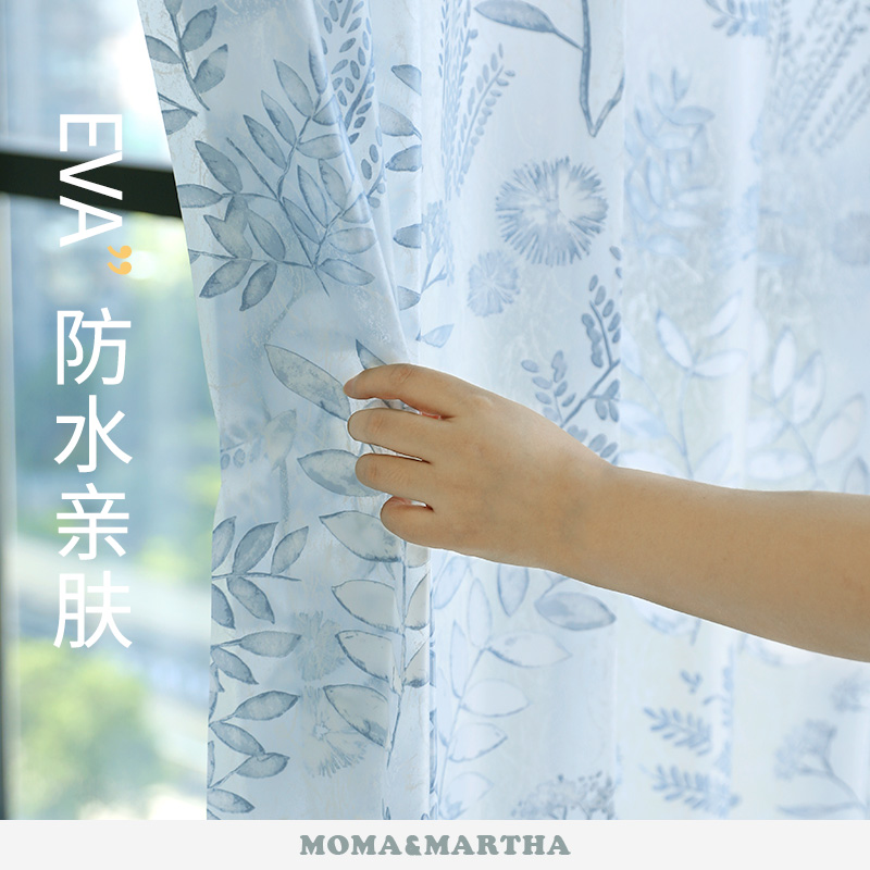默玛浴帘套装免打孔EVA防水防霉隔断帘浴室帘挂帘子卫生间蓝花楹