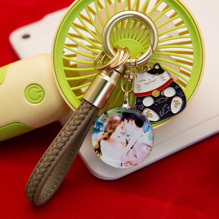 水晶双面照片定制钥匙扣汽车腰手绳挂件DIY创意情侣生日礼物高档