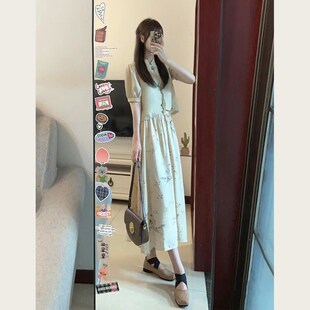 中式套装女中国风盘扣两件套气质清冷古风连衣裙2024新款女装裙子